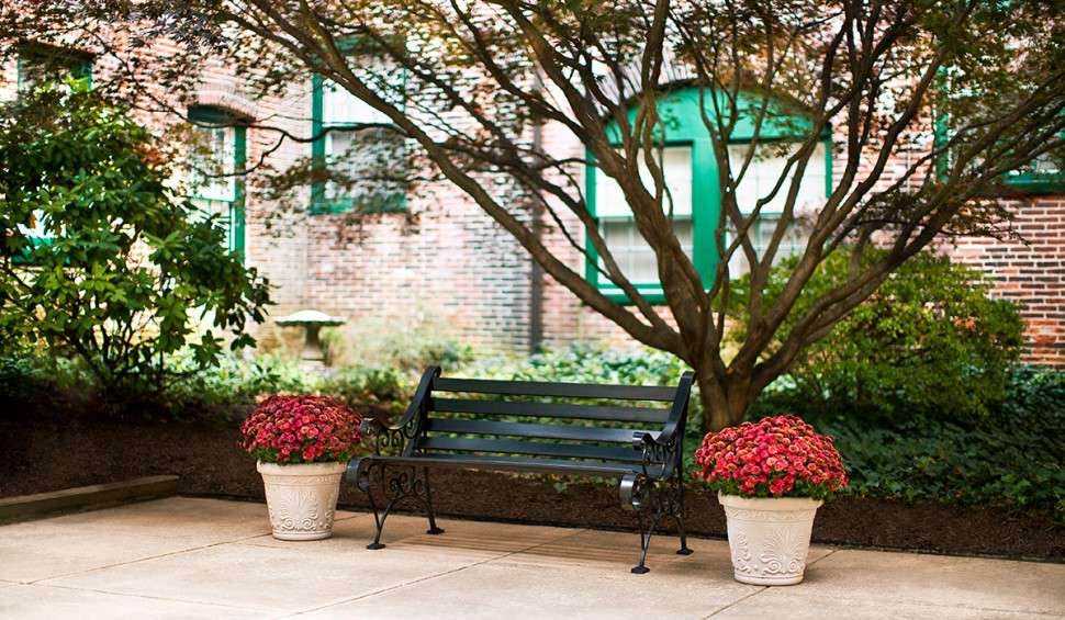 friendly outdoor bench at Sharples Works apartments in Downtown West Chester, PA 