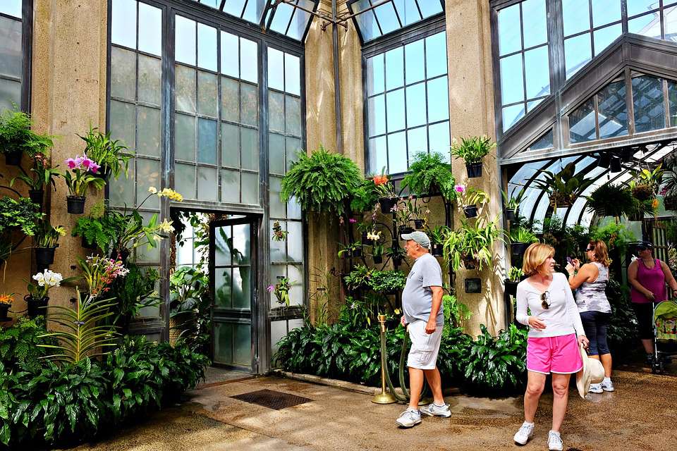 several people inside the Longwood Gardens conservatory in Kennett Square, PA 