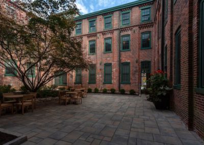 apartment courtyard tables at Sharples Works West Chester, PA